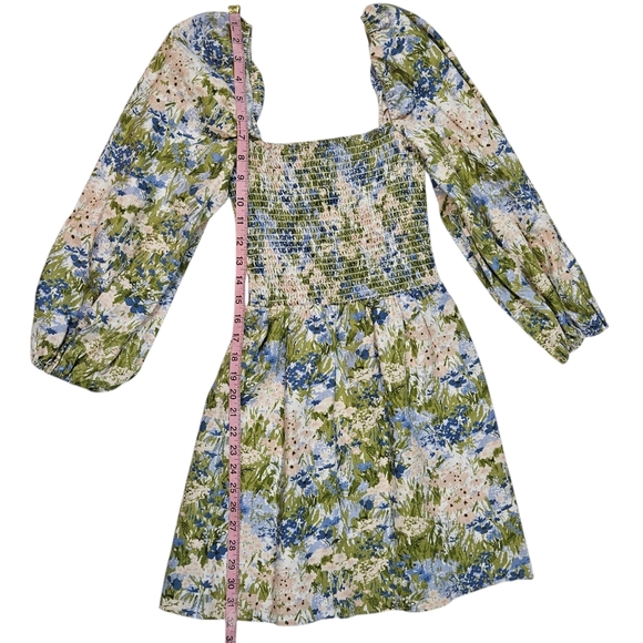 Reformation Greyson Hillside Floral Linen Mini Dress Sz S Smocked Puff Sleeves - Picture 14 of 16